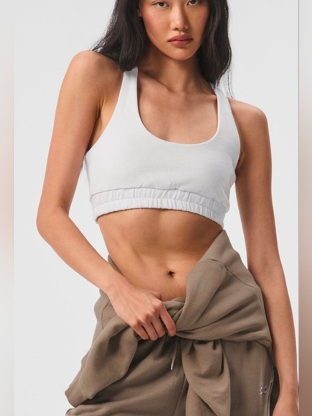 Alo Yoga Scoop Neck Sweatshirt Bra White Racerback Sports Bra Size Large